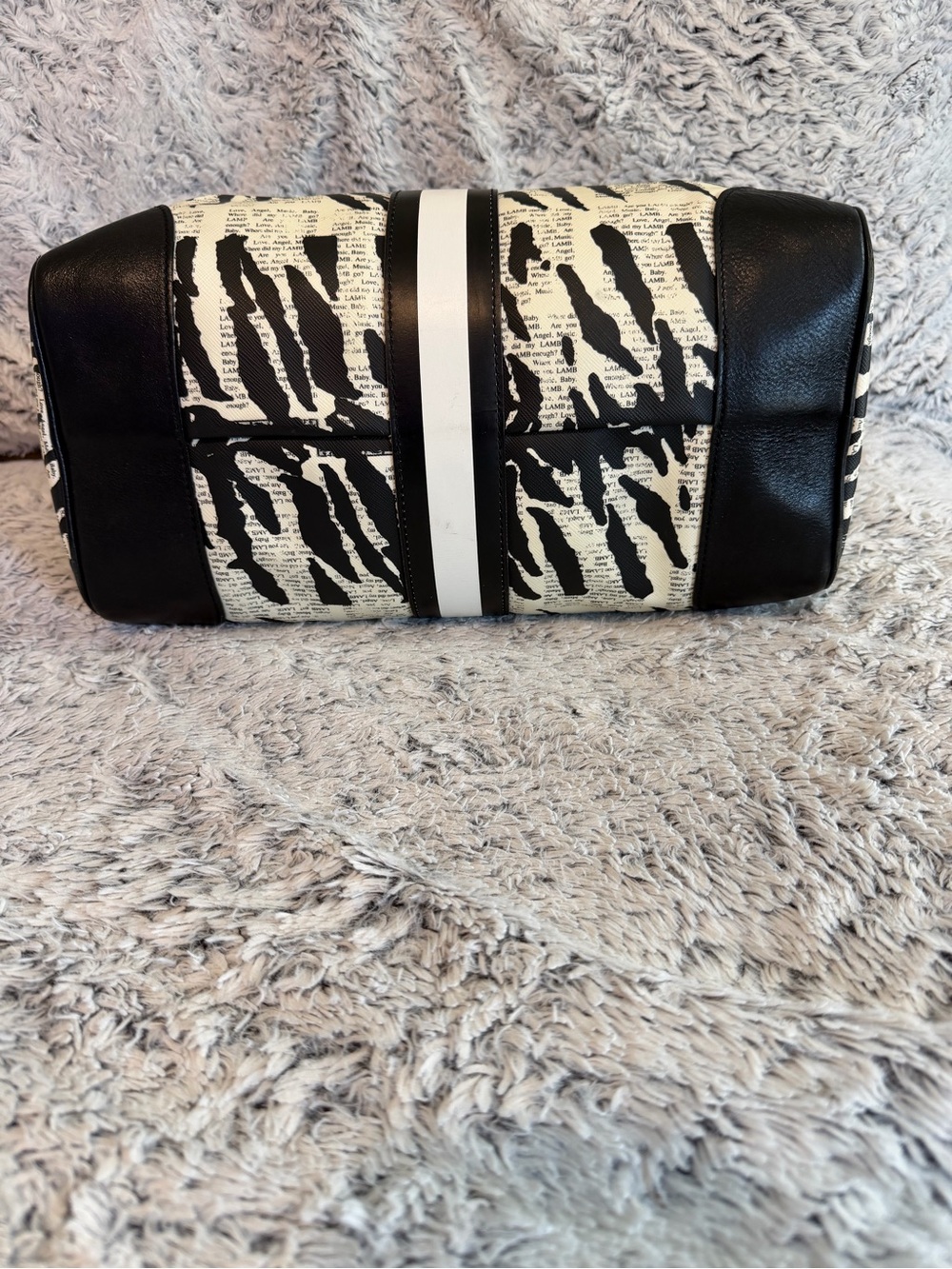 L.A.M.B. Black and White Zebra Stripe Satchel with Gold Plaque - Picture 4 of 9